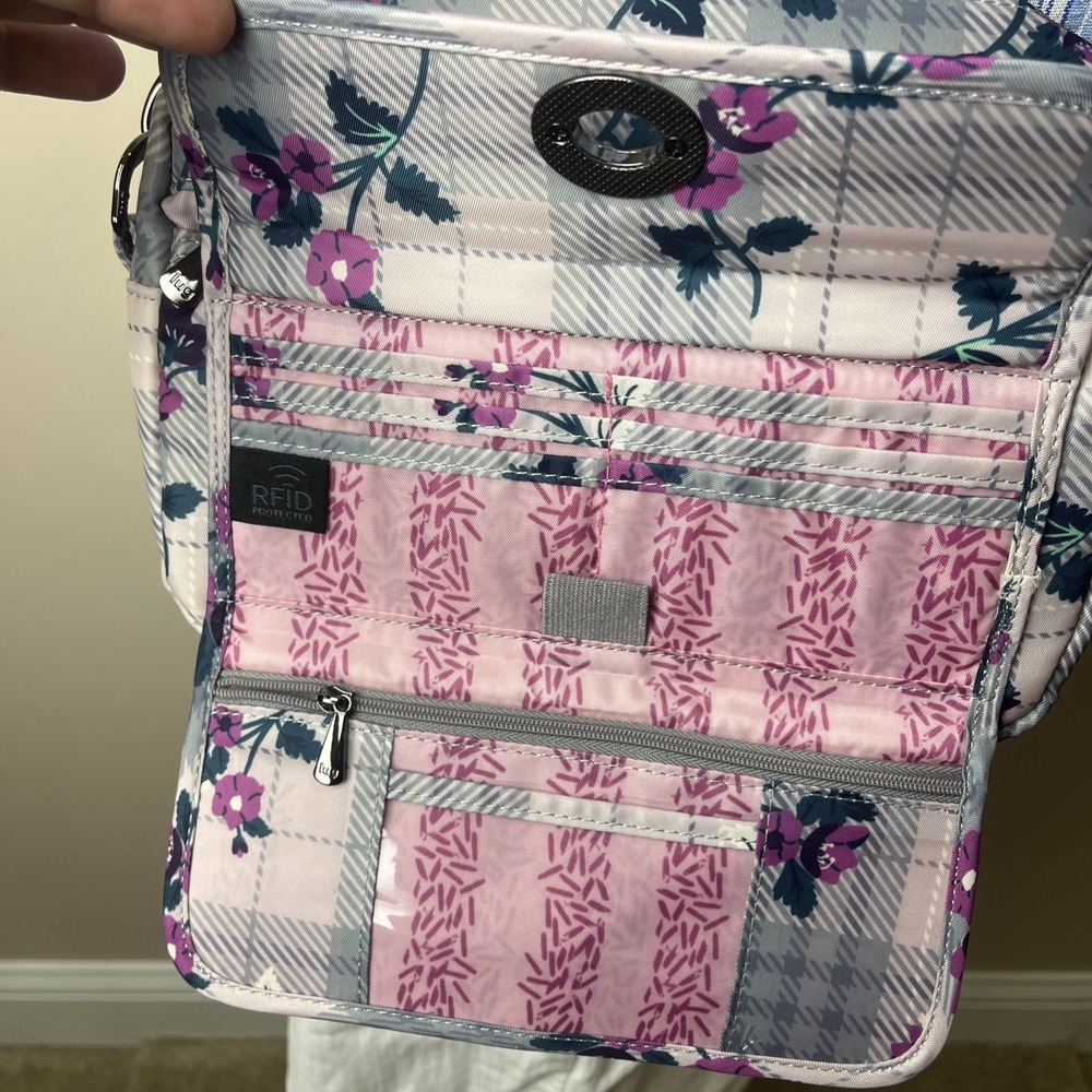 LUG Switch Floral Plaid Crossbody Bag Convertible Strap RFID Travel - Picture 7 of 16